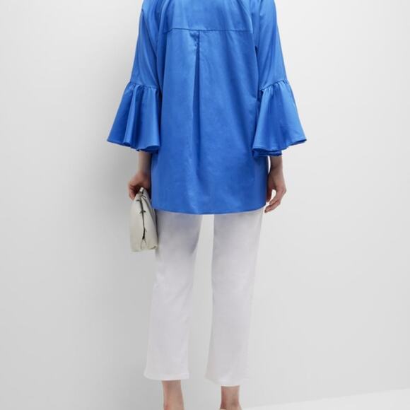 NWT Harshnan Zenaida Blue Ruffled Blouse with 3/4 Sleeves, L - Picture 3 of 6